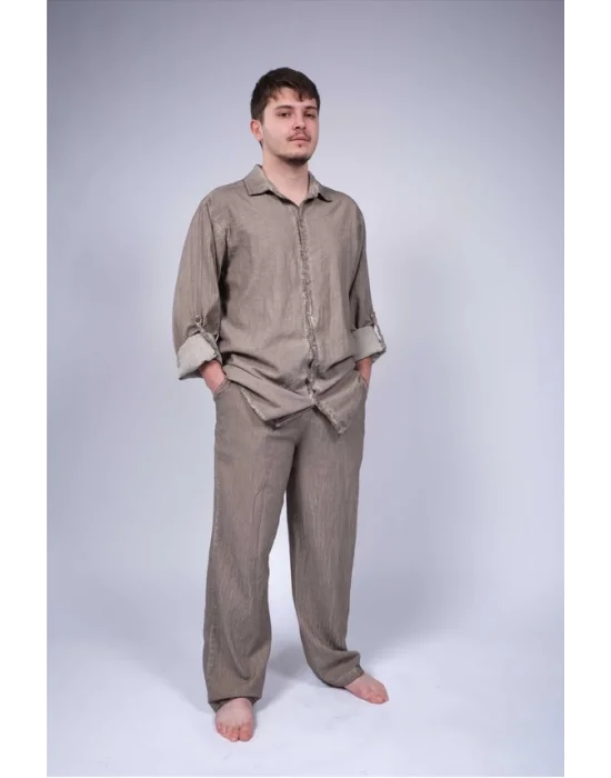 Atelier Chaputs Linen Khaki Button-Up Shirt