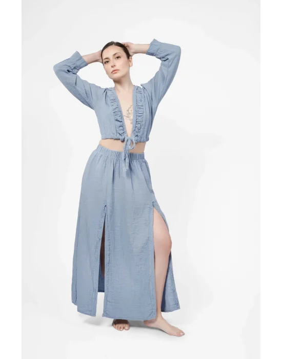 Atelier Chaputs 100% Cotton Muslin Meadow Blue Blouse One-Size