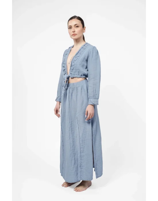 Atelier Chaputs 100% Cotton Muslin Meadow Blue Blouse One-Size