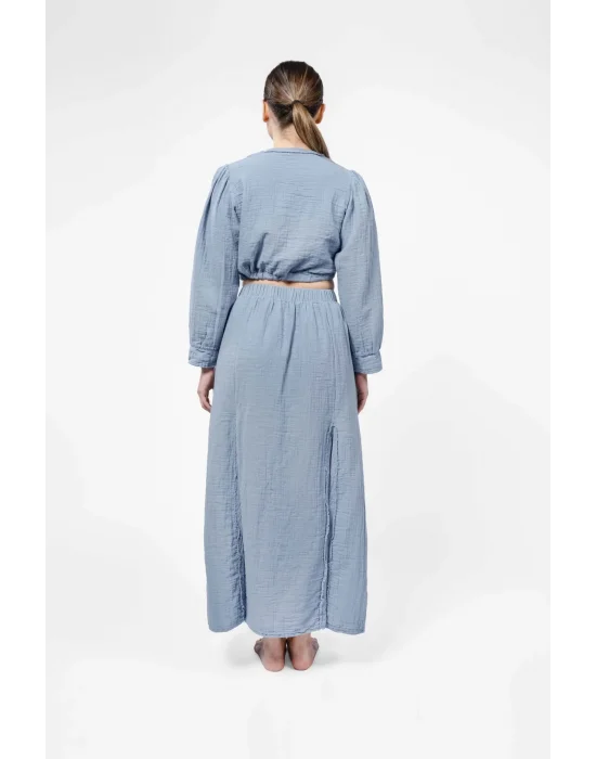 Atelier Chaputs 100% Cotton Muslin Meadow Blue Blouse One-Size