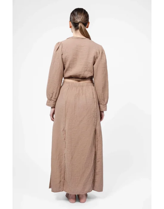 Atelier Chaputs 100% Cotton Muslin Prairie Coffee Blouse One-Size