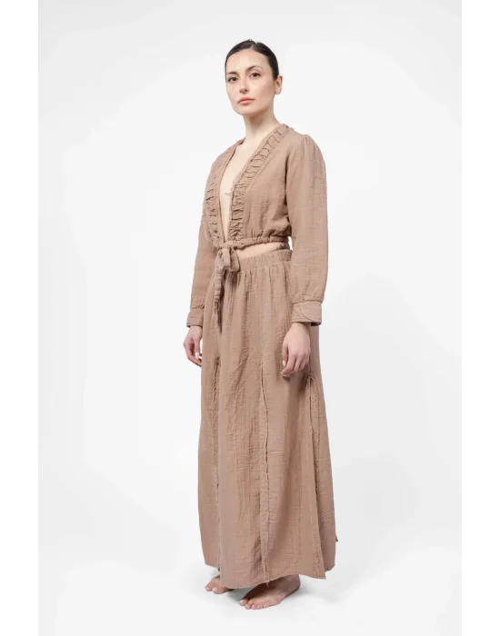 Atelier Chaputs 100% Cotton Muslin Prairie Coffee Blouse One-Size