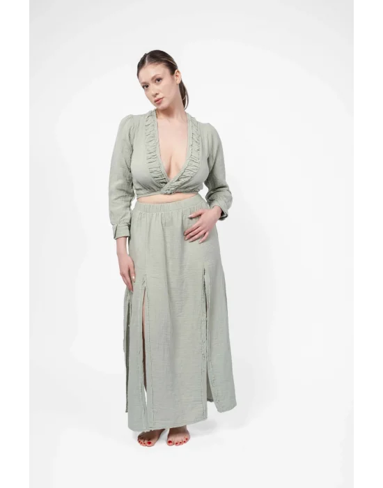 Atelier Chaputs 100% Cotton Muslin Meadow Green Blouse One-Size