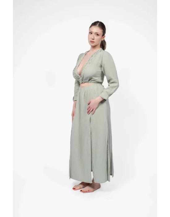 Atelier Chaputs 100% Cotton Muslin Meadow Green Blouse One-Size