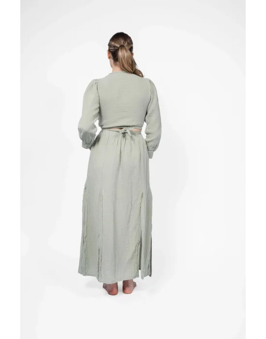 Atelier Chaputs 100% Cotton Muslin Meadow Green Blouse One-Size