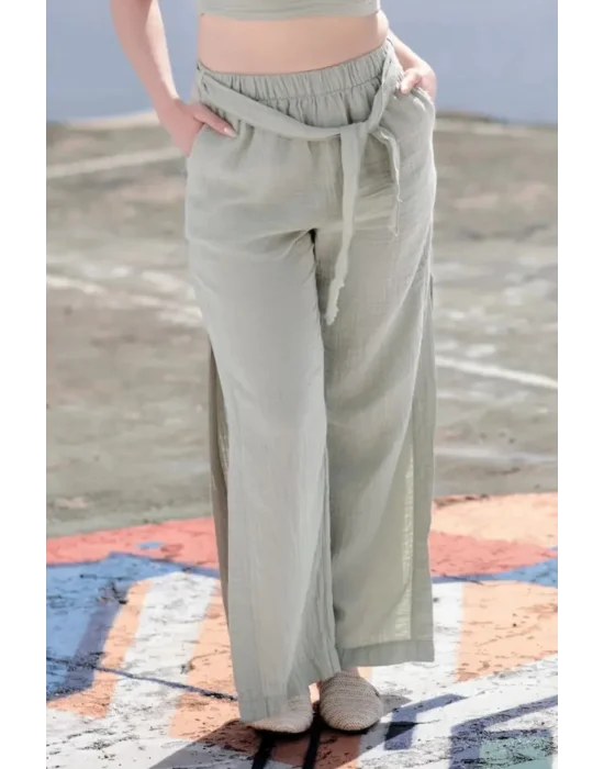 Mint Green Muslin Slit Trouser
