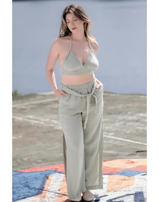 Mint Green Muslin Slit Trouser