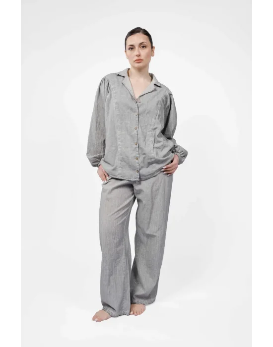 Atelier Chaputs 100% Cotton Muslin Mira Gray Shirt One-Size