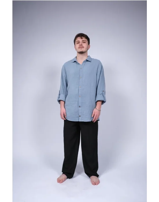 Ateiler Chaputs 100% Cotton Muslin Indigo Blue Shirt One-Size