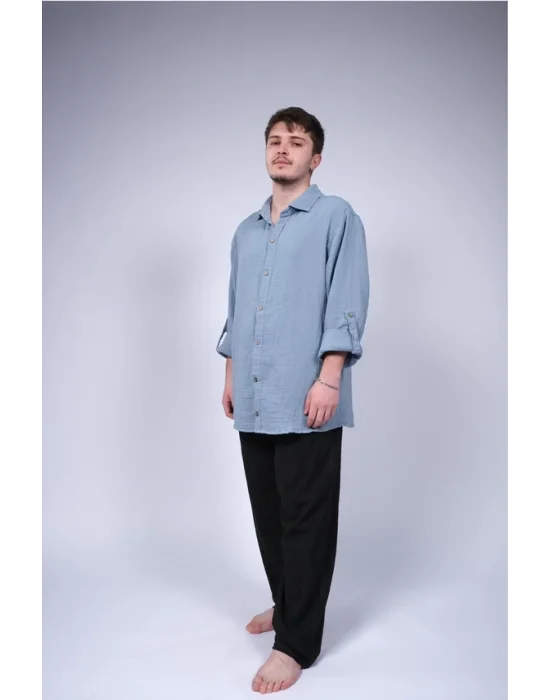 Ateiler Chaputs 100% Cotton Muslin Indigo Blue Shirt One-Size