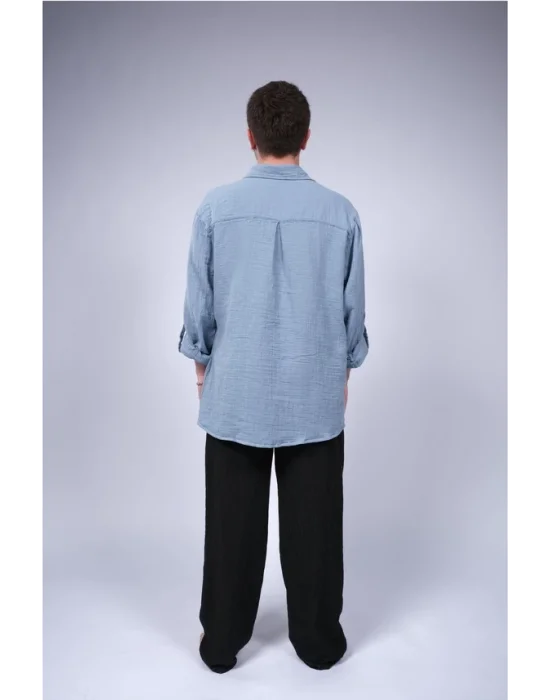 Ateiler Chaputs 100% Cotton Muslin Indigo Blue Shirt One-Size