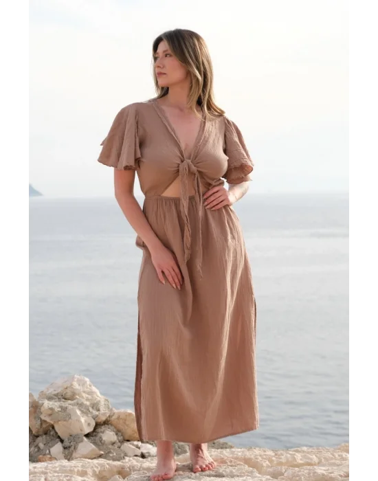 Atelier Chaputs 100% Cotton Muslin Niva Beige Dress One-Size