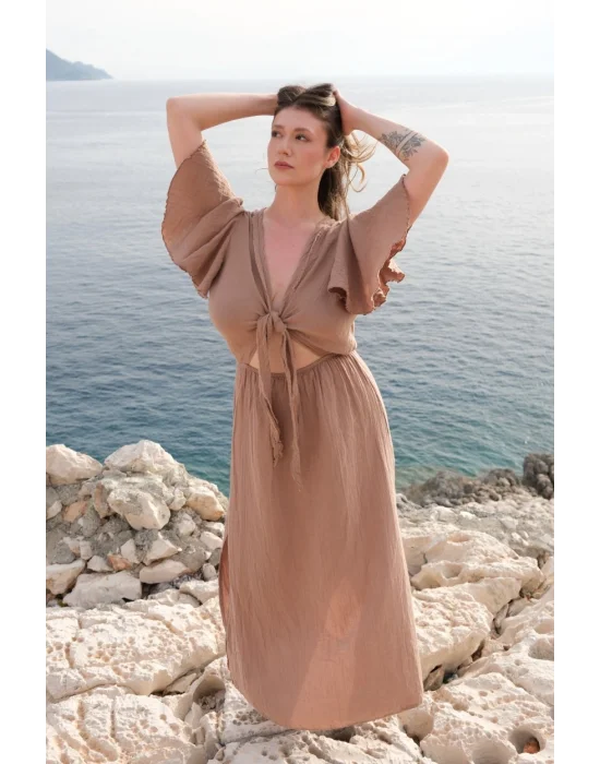 Atelier Chaputs 100% Cotton Muslin Niva Beige Dress One-Size