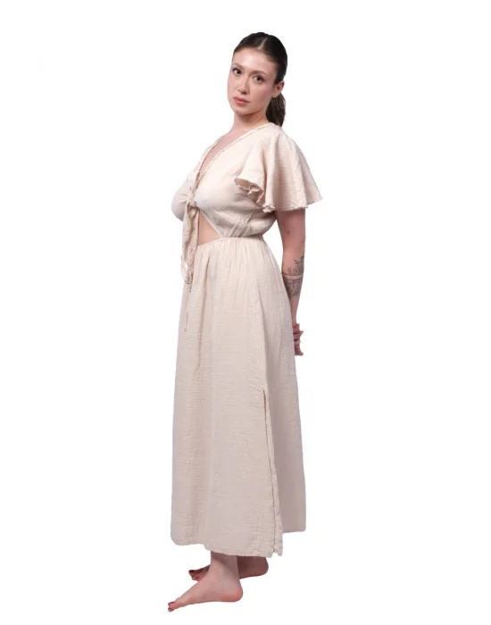 Atelier Chaputs 100% Cotton Muslin Niva Beige Dress One-Size