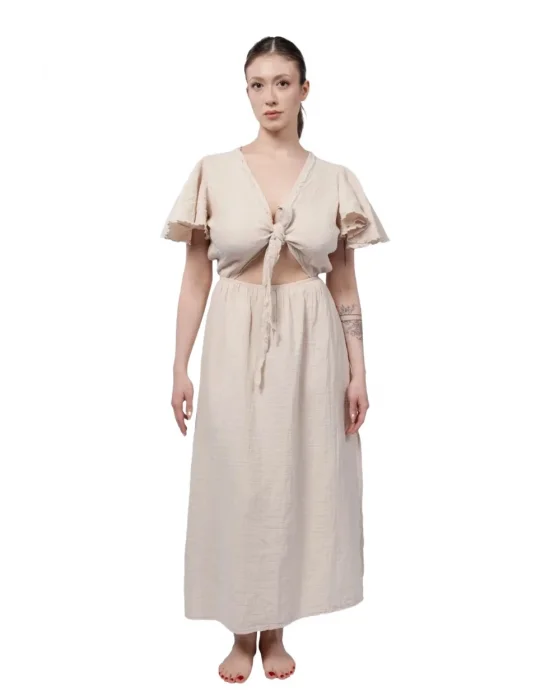 Atelier Chaputs 100% Cotton Muslin Niva Beige Dress One-Size