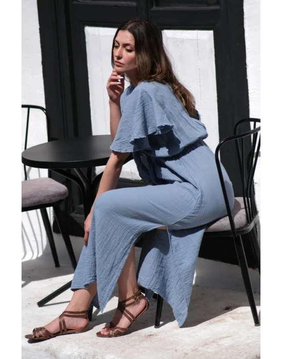 Atelier Chaputs 100% Cotton Muslin Niva Blue Dress One-Size