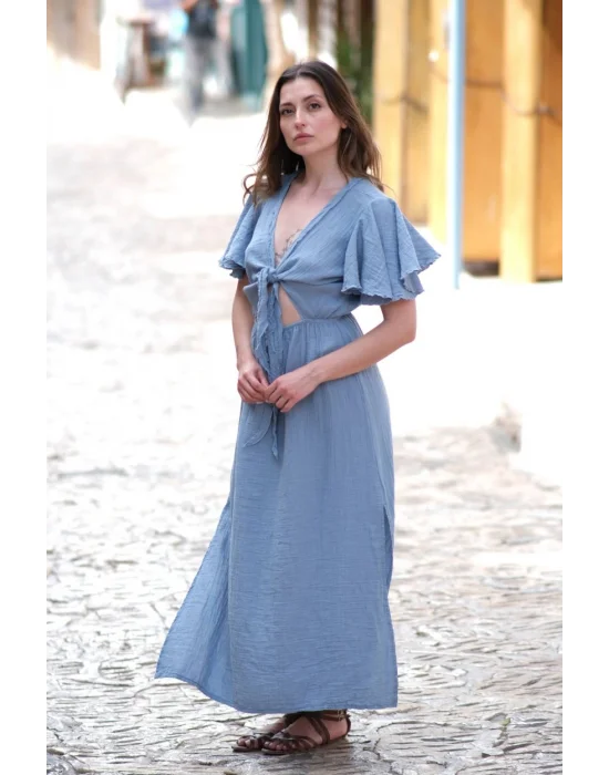 Atelier Chaputs 100% Cotton Muslin Niva Blue Dress One-Size