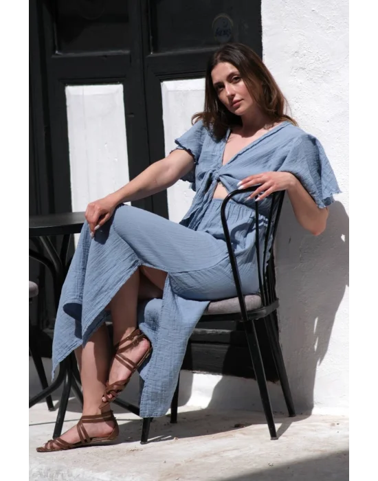 Atelier Chaputs 100% Cotton Muslin Niva Blue Dress One-Size