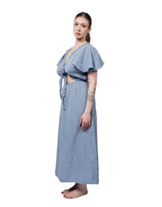 Atelier Chaputs 100% Cotton Muslin Niva Blue Dress One-Size