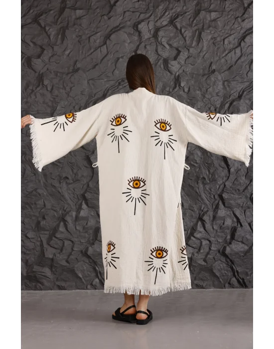 Orange Shine Eye Wooden Printed Bademantel