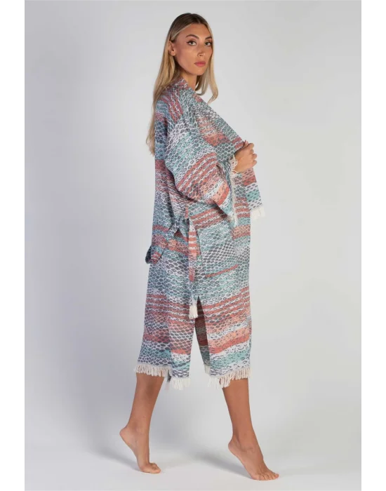 Pica Manto Bathrobe لون أزرق وأحمر