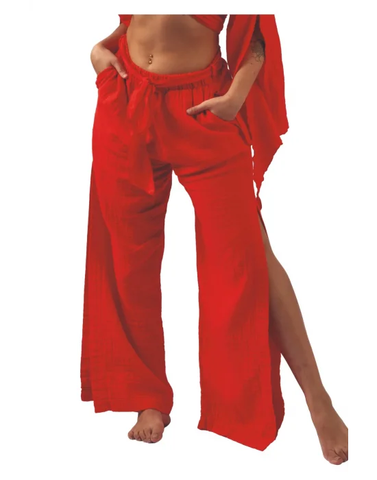 Red Muslin Slit Trouser