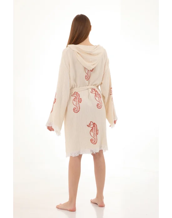Red Seahorse Wooden Stamp Bathrobe