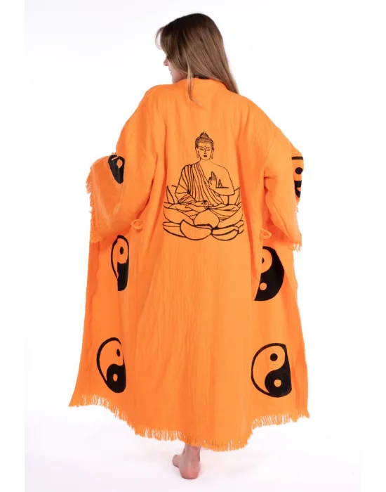Sarasvati Orange Wooden Printed Bathrobe