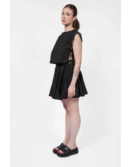 Ateiler Chaputs Linen Seliz Black Skirt One-Size