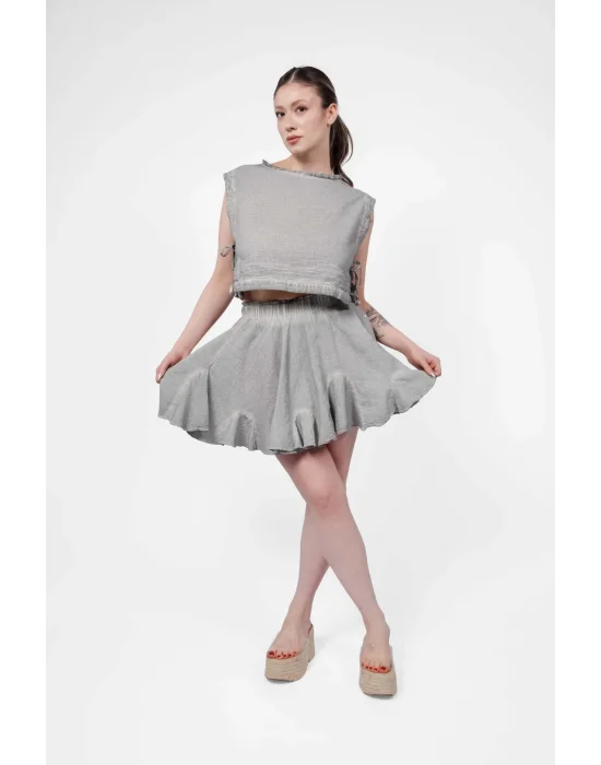 Ateiler Chaputs Linen Seliz Gray Skirt One-Size