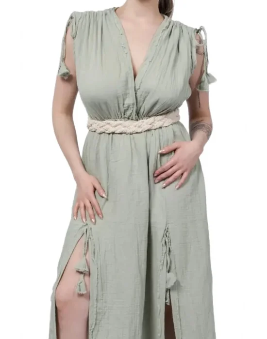 Atelier Chaputs 100% Cotton Muslin Stella Green Dress One-Size