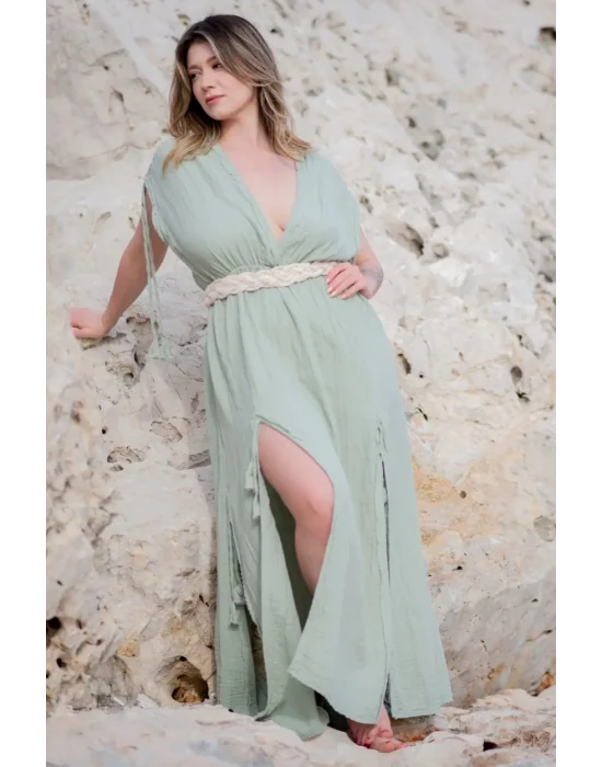 Atelier Chaputs 100% Cotton Muslin Stella Green Dress One-Size