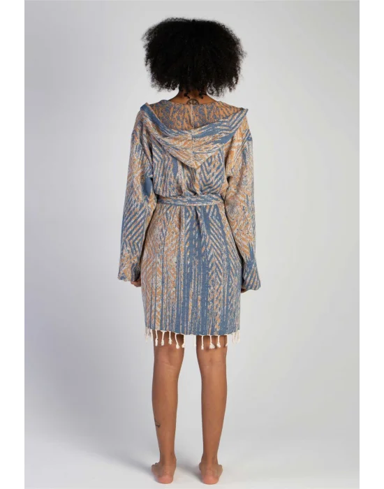 Tonna Navy Blue & Caramel Bathrobe