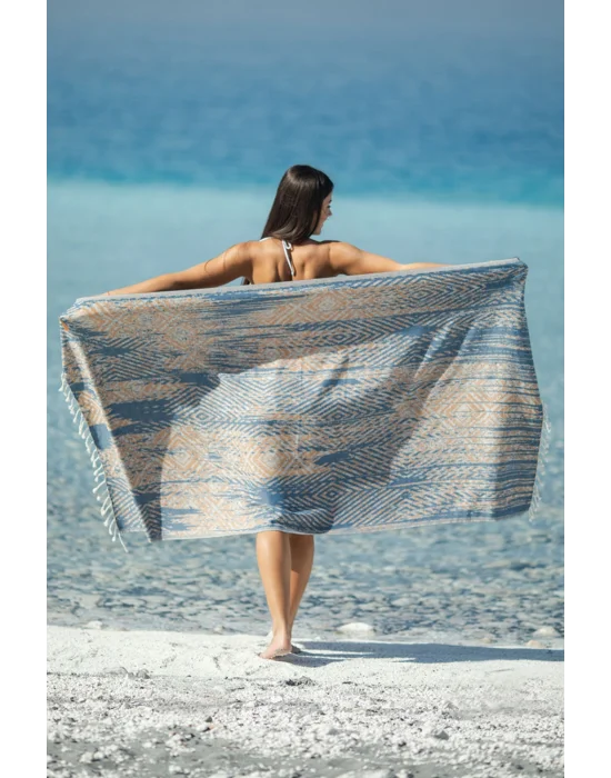 Tonna Navy Blue & Caramel Peshtemal