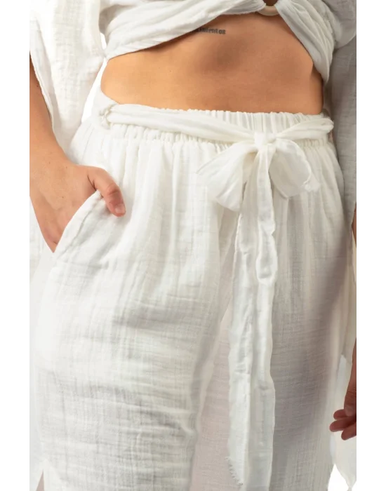 White Muslin Slit Trouser