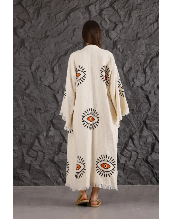 Orange Eye Wooden Printed Cream Bademantel