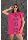 Triangle Wooden Printed Pink Poncho