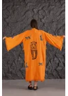 Tiger Wooden Printed Orange Kaftan