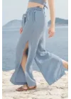 Blue Muslin Slit Trouser