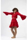 Atelier Chaputs 100% Cotton Muslin Ilayda Red Blouse One-Size