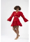 Atelier Chaputs 100% Cotton Muslin Ilayda Red Blouse One-Size