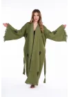 Kybele Khaki Green Wooden Printed Bathrobe