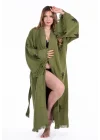 Kybele Khaki Green Wooden Printed Bathrobe
