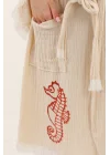 Red Seahorse Wooden Stamp Bathrobe