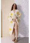 Palm Wooden Printed Cream Bathrobe