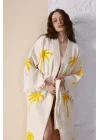 Palm Wooden Printed Cream Bathrobe