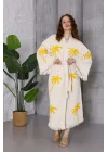 Palm Wooden Printed Cream Bathrobe