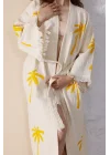 Palm Wooden Printed Cream Bathrobe