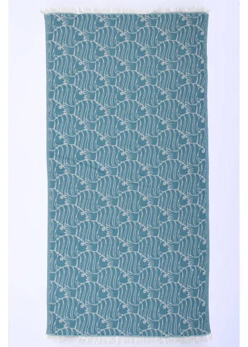 D. Fish Aqua Green Peshtemal