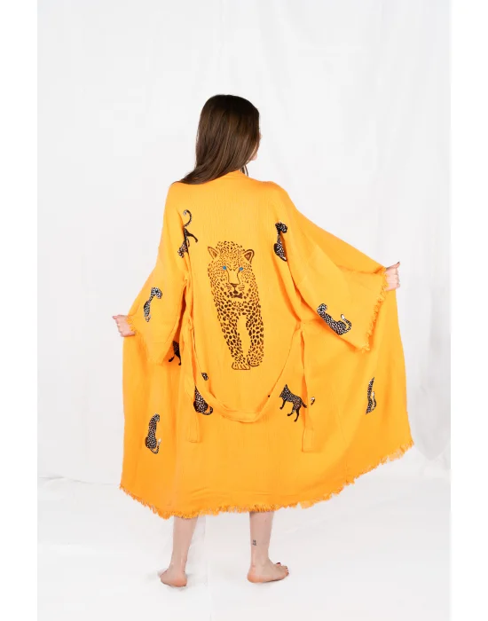 Tiger Wooden Printed Yellow Kaftan